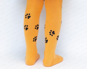 Paw tights for girls, cotton pantyhose with kitten footprint, for kids toddler, cat lover dog paw print