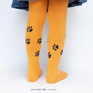 Paw tights for girls, cotton pantyhose with kitten footprint, for kids toddler, cat lover dog paw print