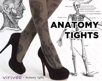 Human Anatomy Print Gothic Strumpfhose für Frauen, Medizin Student Geschenk, Biologie Leggings Gehirn Herz Hand Bein Knochen Print, plus Größe Gothic Kleidung