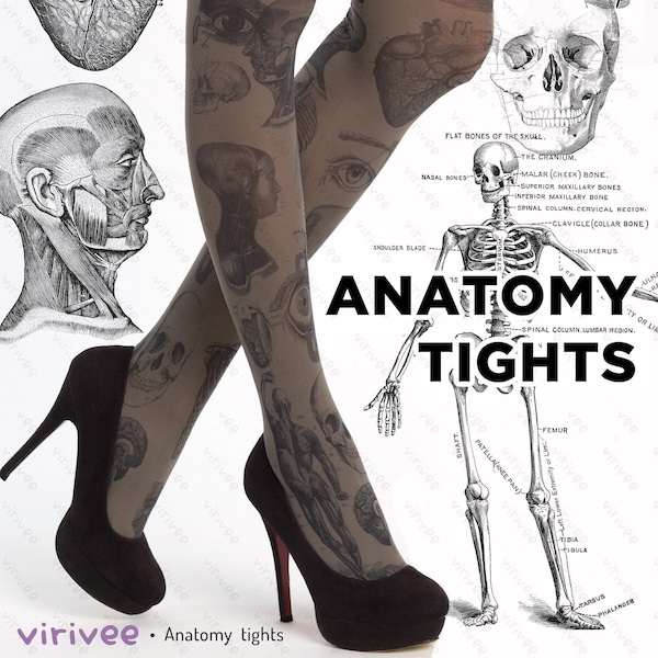 Medias góticas con estampado de anatomía humana para mujer, regalo para estudiantes de medicina, leggings de biología con estampado de cerebro, corazón, mano, pierna y hueso, ropa gótica de talla grande.
