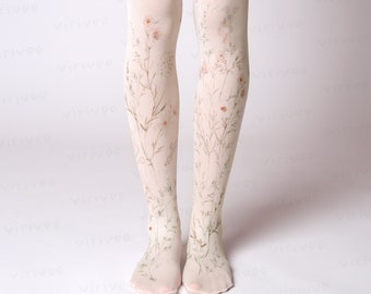 Light meadow floral tights for women, nature lover girl clothing, cottagecore outfit, flower for brides bridesmaids wedding