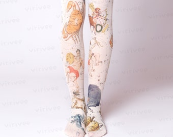 Horoscope tights for women, vintage astrology and celestial spiritual clothing
