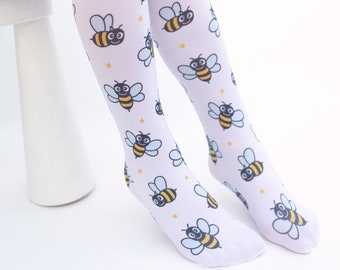 Bee tights for girls, printed bumblebee patterned pantyhose for birthday party outfit 4-12 YEARS old kids