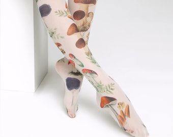 Collants champignons pour femmes, vêtements pour filles de la forêt amoureuses de la nature, mode cottagecore de fée des bois, matériau semi-opaque, collants personnalisés