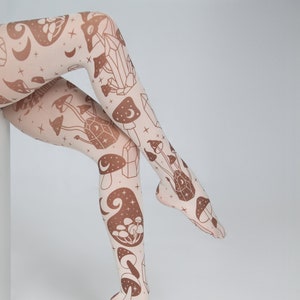 Mushroom Crystal Celestial Tights for Women Spiritual Pattern on Ivory Tights for Women Plus Size Alternative Gothic Pagan Clothing Etsy UK