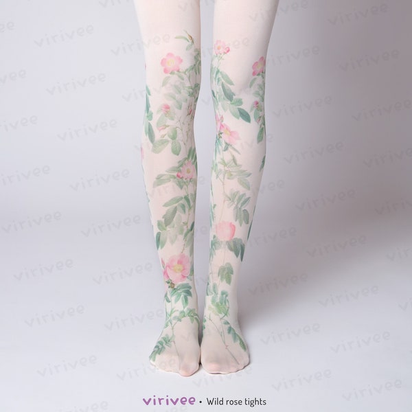 Wild rose tights for women, nature lover girl clothing, cottagecore pastel floral outfit, flower for brides bridesmaids wedding