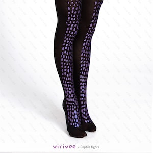 Purple - black reptile tights, snake scaled black tights for women, goth alternative fashion gothic semi-opaque pantyhose for Halloween