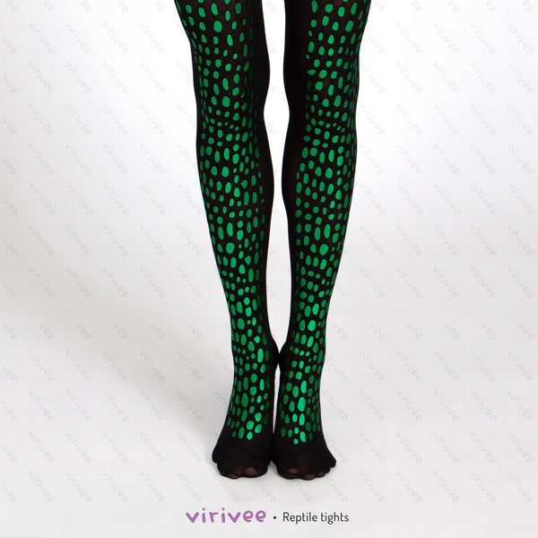 Vert - collants de reptiles noirs, collants noirs à l'échelle du serpent rouge pour les femmes, collants semi-opaques gothiques de mode alternative goth pour Halloween