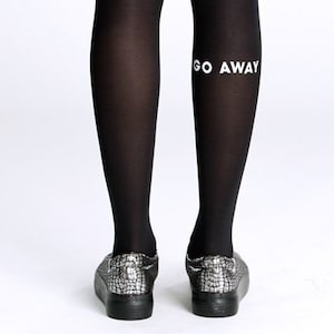 Go away goth clothing plus size, alternative clothing, semi-opaque tights for women, weird gifts, gothic clothes