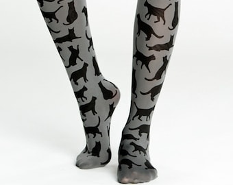 PLUS SIZE Cat tights, gift for cat lovers, hand printed opaque pantyhose