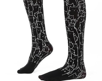 Hand drawn cat tights, gift for cat lovers