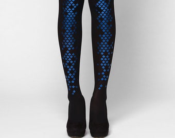 Blaue Meerjungfrau Strumpfhose, alternative Mode semi-opak Fischwaage Cosplay Pantyhose.