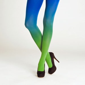 Tights for women, ombre tights green-blue opaque tights, Gift for her