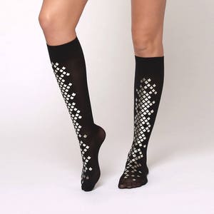 Black mermaid knee high tights / semi-opaque mermaid scale knee stocking / knee socks