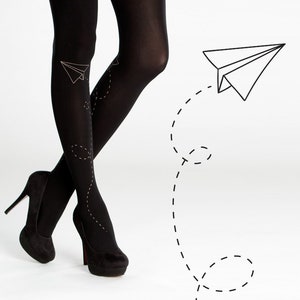 Paper Airplane tights for women, Plus size tights, patterned opaque pantyhose, spandex tights