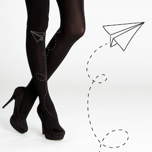 Paper Airplane Strumpfhose für Frauen, Plus size Strumpfhose, gemusterte blickdichte Strumpfhose, Elasthan Strumpfhose