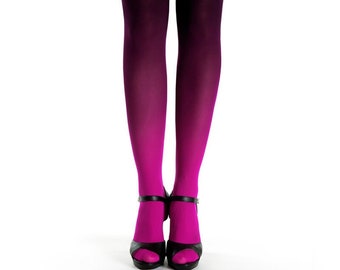 Ombre tights hot pink - black (dark purple), Christmas gift for women, fuchsia outfit fashion