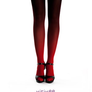 Ombre tights for women red-black, gift for mom, opaque gradient pantyhose for Christmas