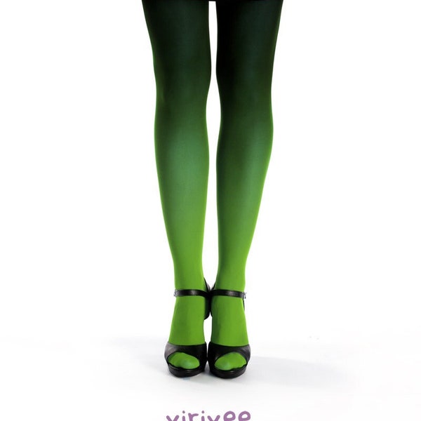 Grün - schwarze blickdichte ombre Strumpfhose für Frauen, für Cosplay Halloween Kostüm, Poison Ivy