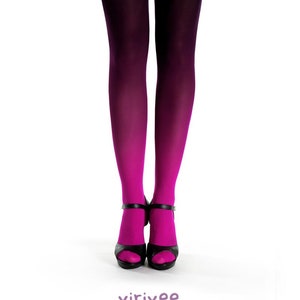 Ombre tights hot pink - black (dark purple), Christmas gift for women, fuchsia outfit fashion