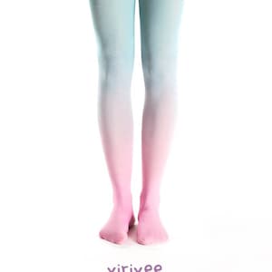 Ombre tights pink turquoise super cute unicorn tights, pastel goth clothing image 1