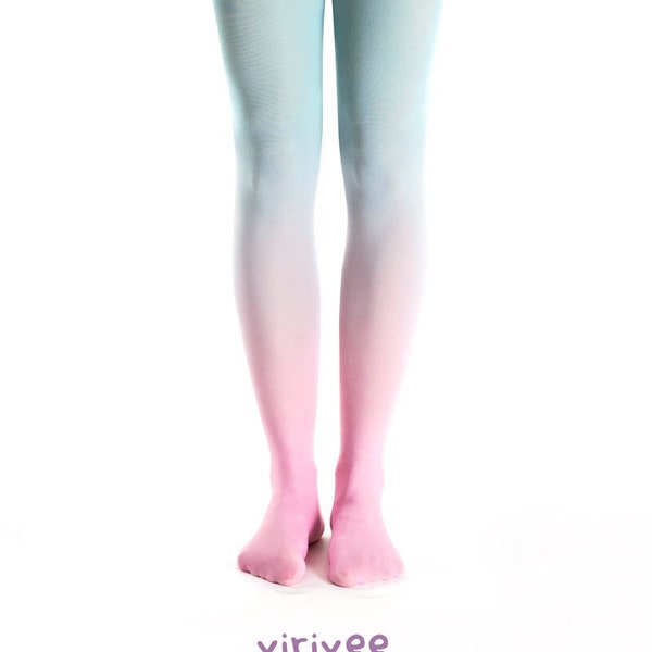 Ombre tights pink - turquoise super cute unicorn tights, pastel goth clothing