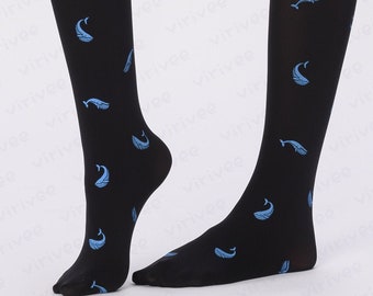 Blue WHALE tights, gift for nature lovers, sea animal printed pantyhose