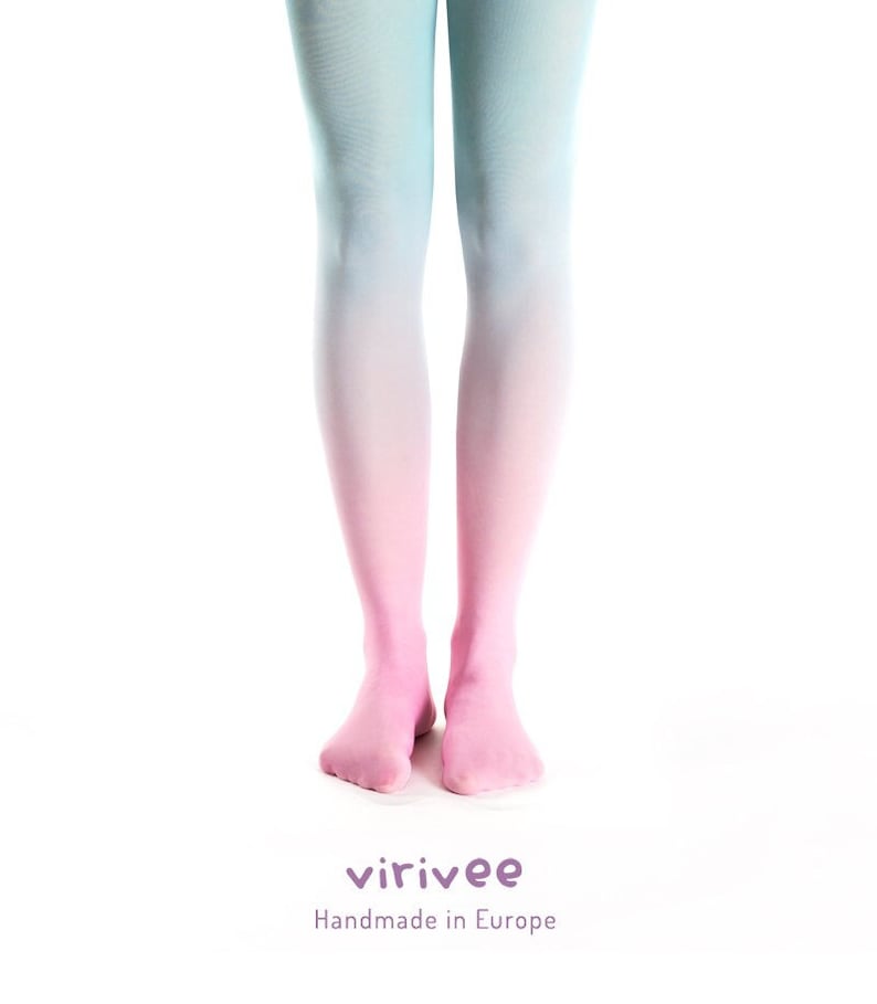 Ombre tights pink turquoise super cute unicorn tights, pastel goth clothing image 1