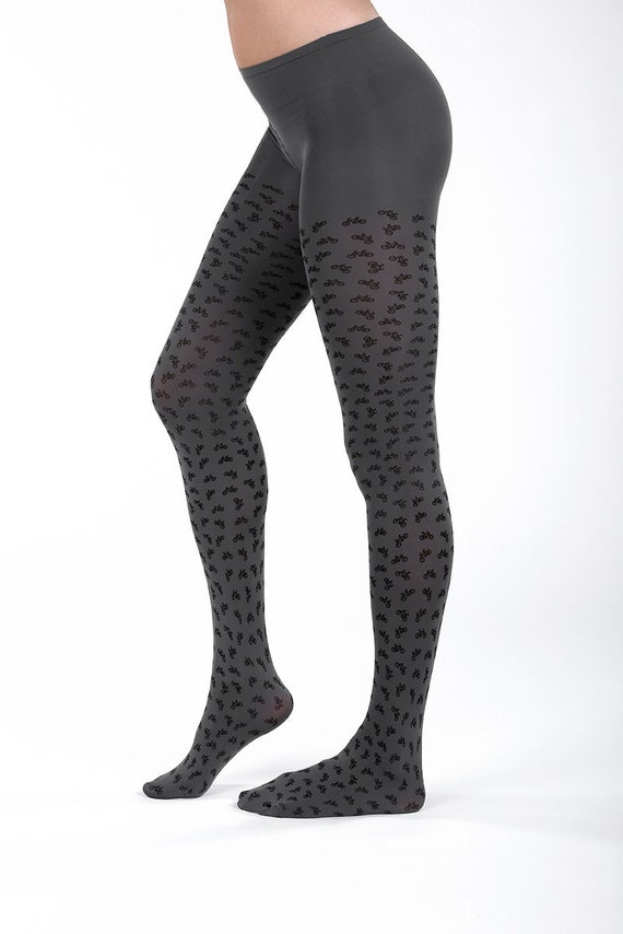 Bicycle Pattern Tights Grey Pantyhose 