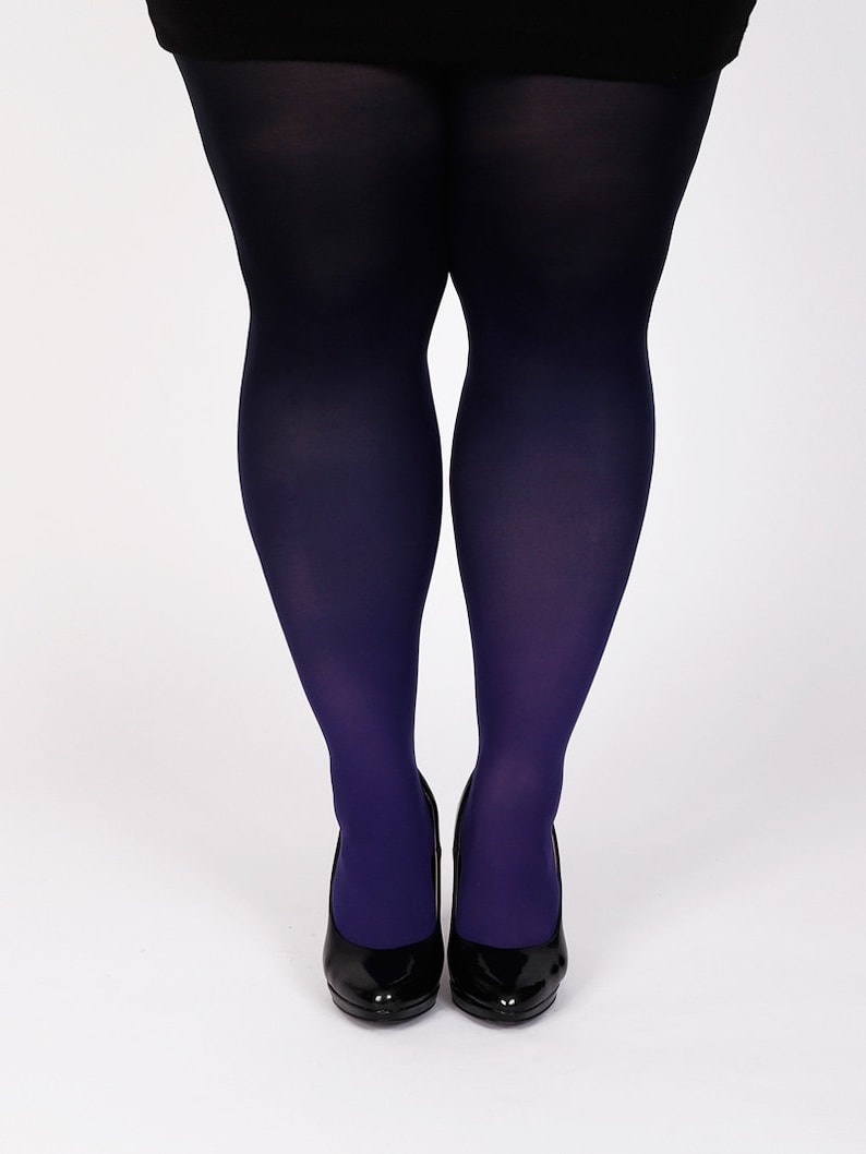 Plus size tights purple-black, ombre SEMI-OPAQUE pantyhose image 2