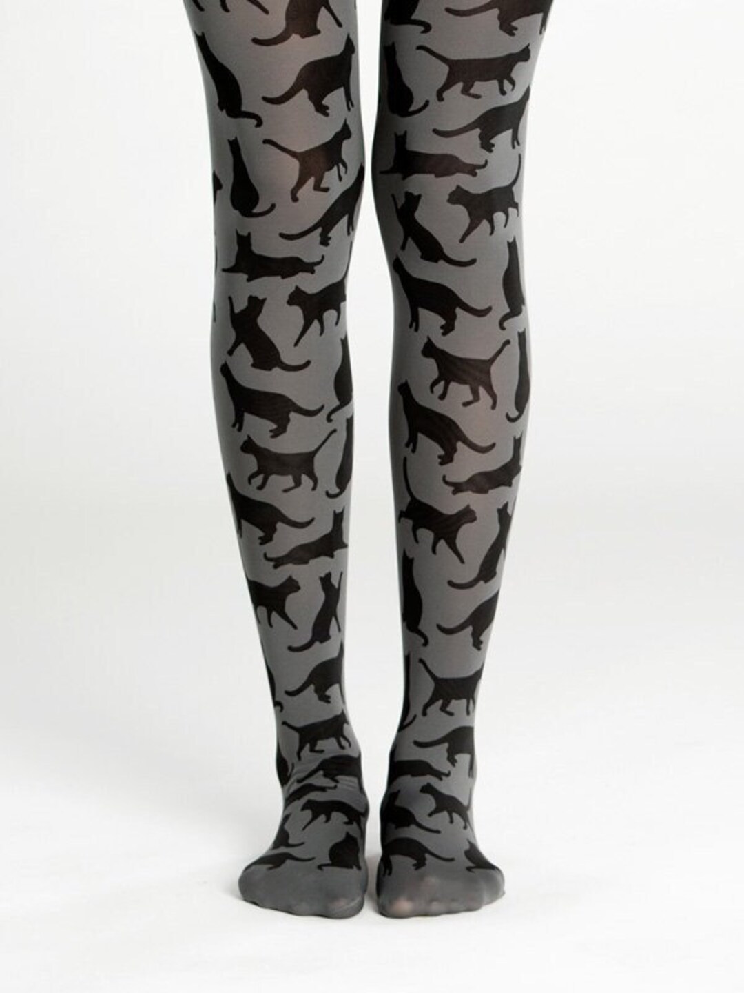 Cat Silhouette Tights, Gift for Cat Lovers, Hand Printed Opaque Pattern  Leggings -  Israel