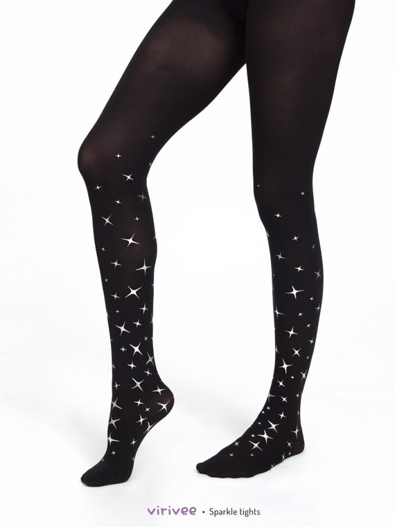 Sparkling Star Tights SILVER Print, Black Opaque Pantyhose for Christmas  Party Glam Outfit Clothing -  Canada