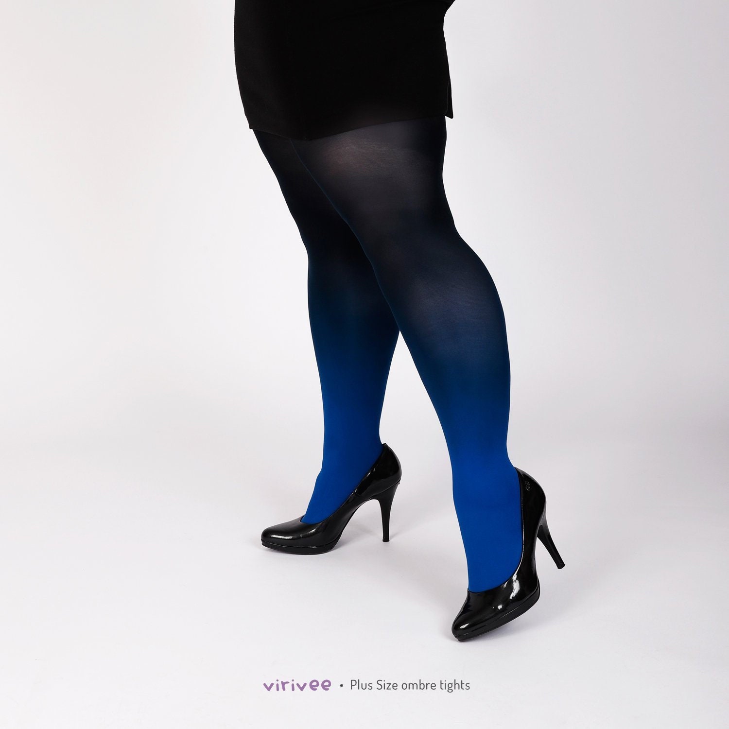 Plus Size Tights for Women Blue-black, Ombre SEMI-OPAQUE Pantyhose, Gift  Under 35 