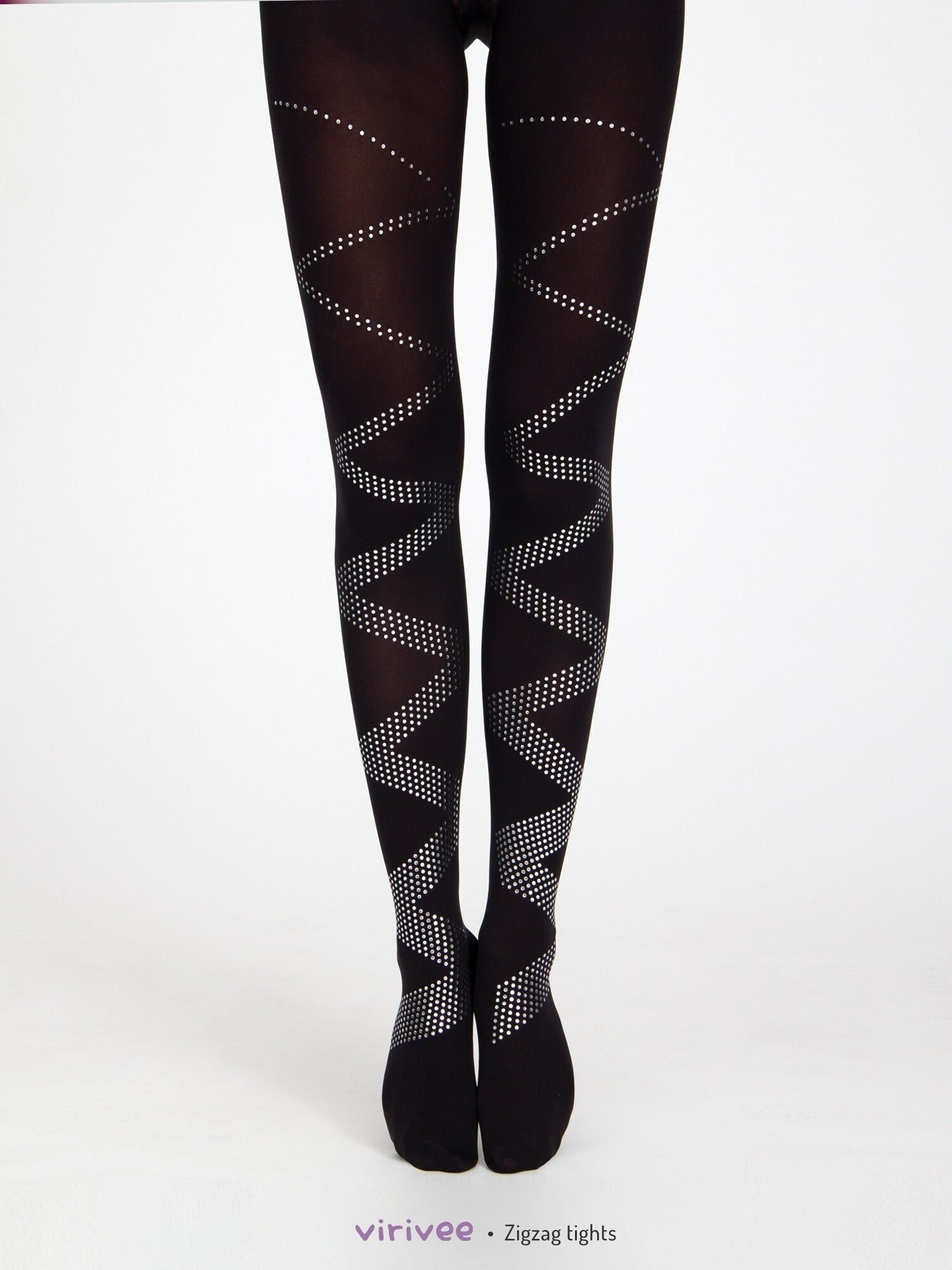 Glossy Silver Printed Tights Black 