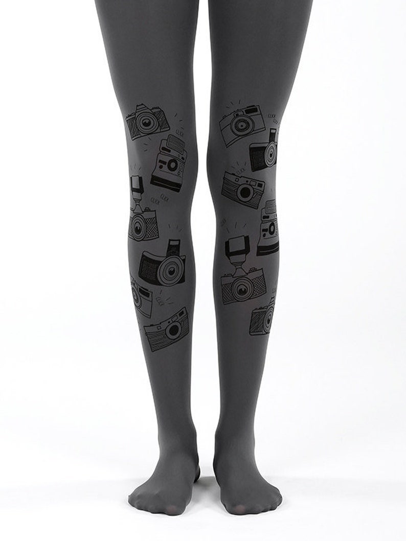 Camera Tights Grey Printed Tights Plus Size Pantyhose for Etsy