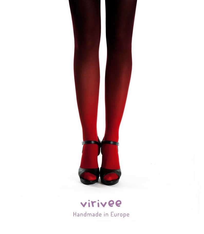 Ombre tights for women red-black, gift for mom, opaque gradient pantyhose for Christmas image 1