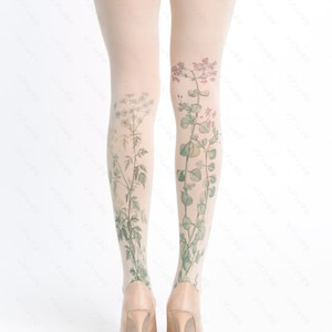 Meadow floral tights for women, nature lover girl clothing, cottagecore outfit, printed wedding accessory for brides bridesmaids image 3