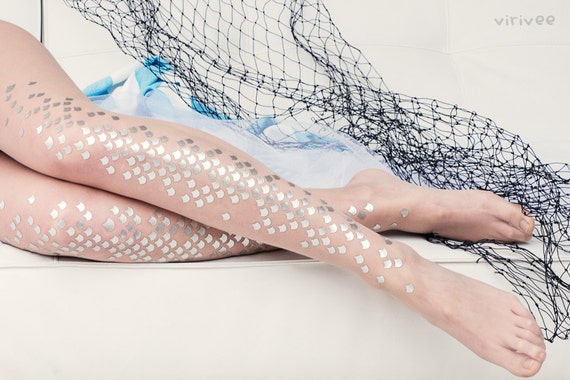 Mermaid Tights for Women, Fish Scale Nude Tights, Tattoo Tights, Cosplay  Halloween Costume 