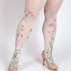 Meadow floral tights for women, nature lover girl clothing, cottagecore outfit, flower for brides bridesmaids wedding image 3