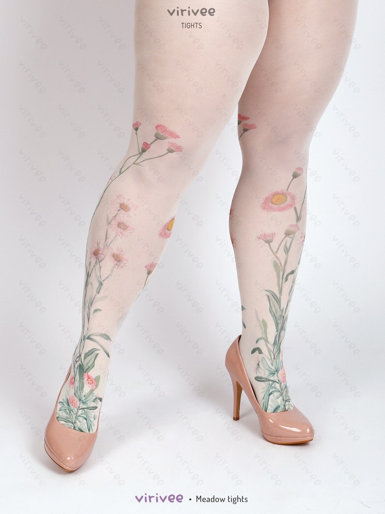 Meadow floral tights for women, nature lover girl clothing, cottagecore outfit, flower for brides bridesmaids wedding image 3