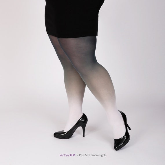 White Black Semi-opaque Tights for Plus Size Women 