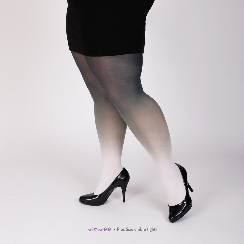 White Black Semiopaque Tights for Plus Size Women Etsy