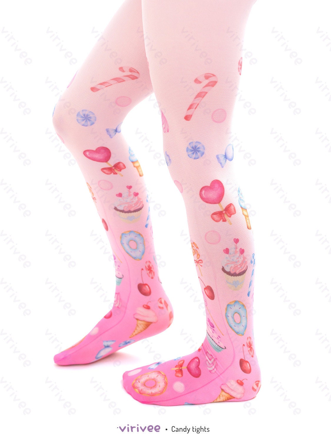 Pink Tights for Girls With Candy and Sweet Pattern, Cute Printed