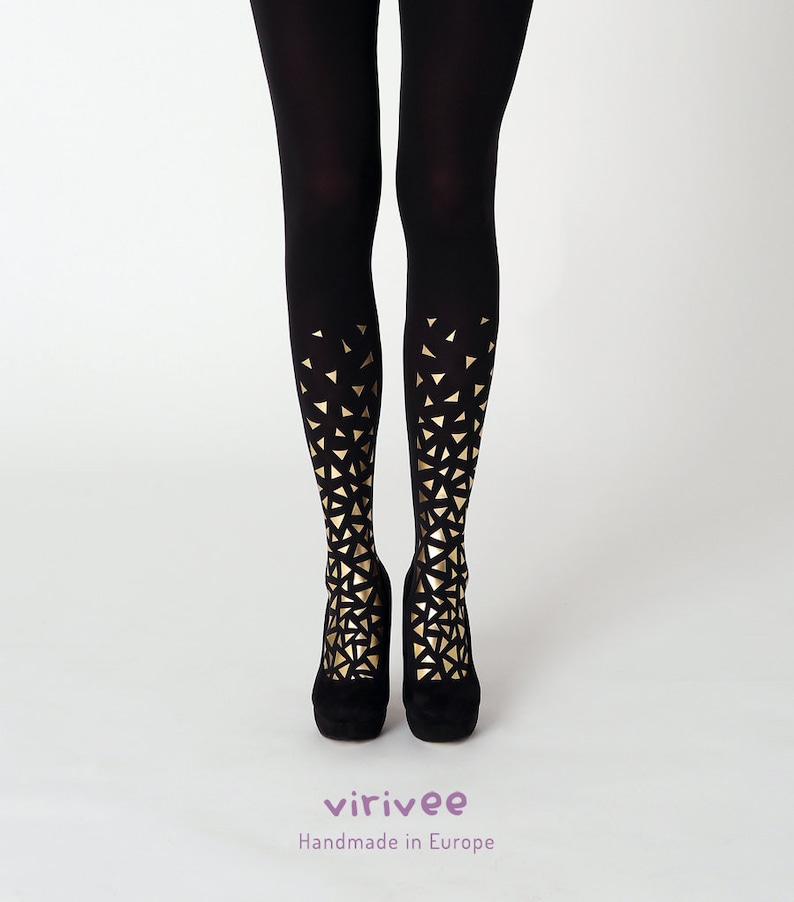 PLUS SIZE Tights Gold Fragment Pattern Metallic Opaque Gold Etsy