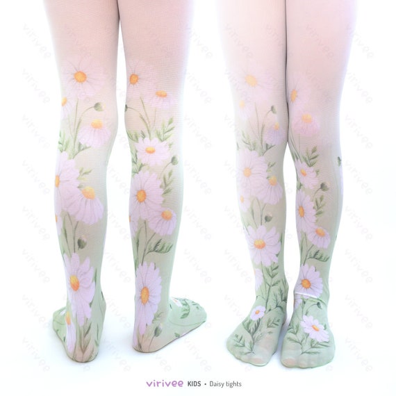 Girls Daisy Floral Tights Spring Floral Patterned Pantyhose 