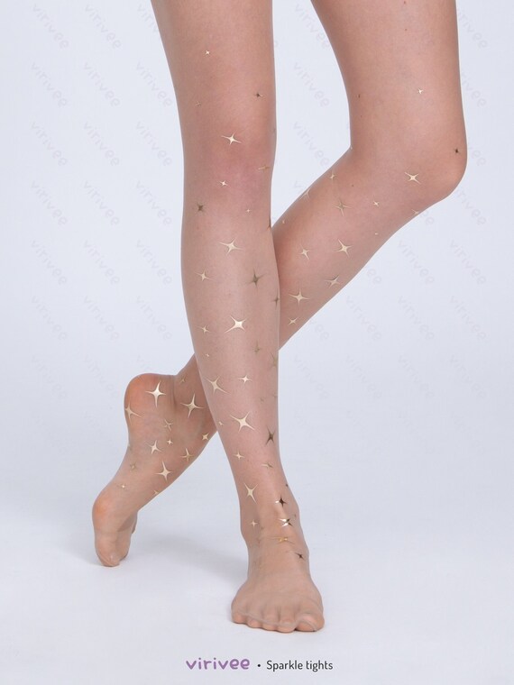 Gold Sparkle Star Nude Tattoo Tights 