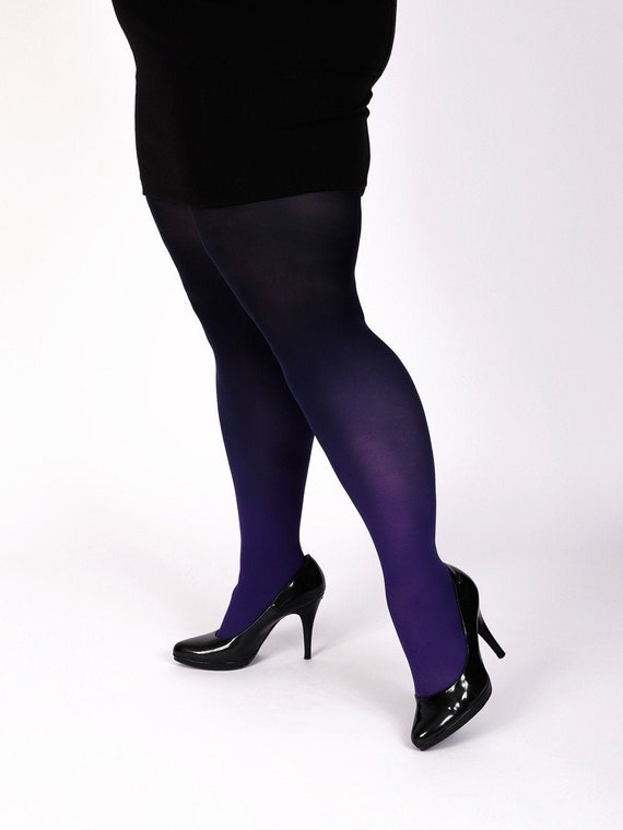 Plus Size Tights Purple-black, Ombre SEMI-OPAQUE Pantyhose 