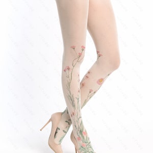 Meadow floral tights for women, nature lover girl clothing, cottagecore outfit, flower for brides bridesmaids wedding image 2