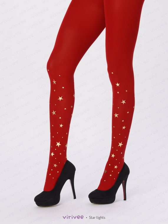 Christmas Tights With Golden Star Pattern, Holiday Outfit - Etsy