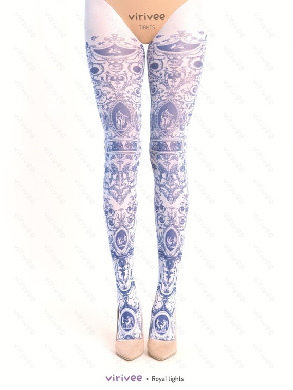 Antique Baroque Printed Tights for Women, Plus Size Tights for